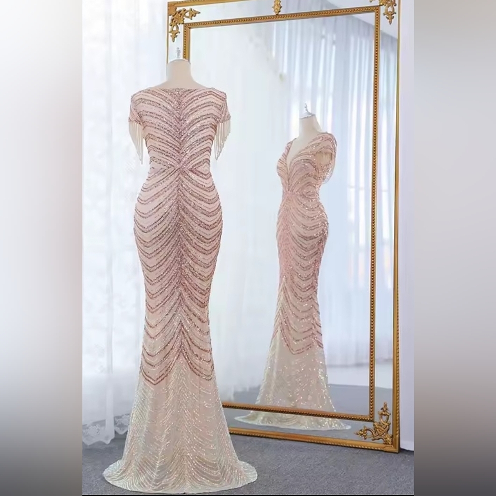 Gold, Chevron Print, Sequined Mermaid Gown, Custom Handmade - Picture 15 of 15